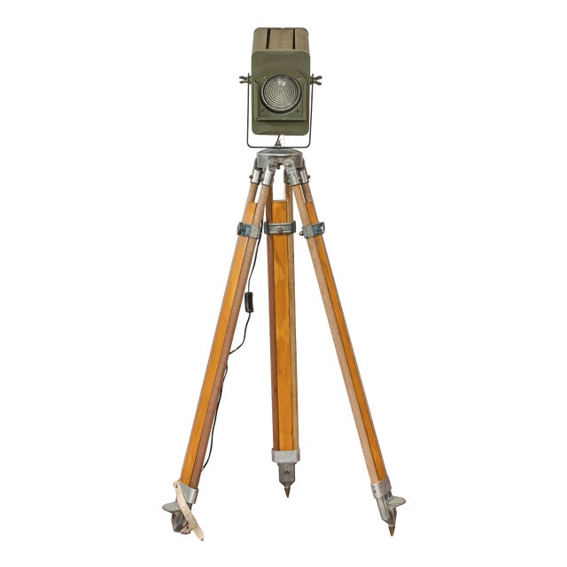Green Patt 45 Theater Light on Wooden Tripod from Strand Electric, 1960s For Sale