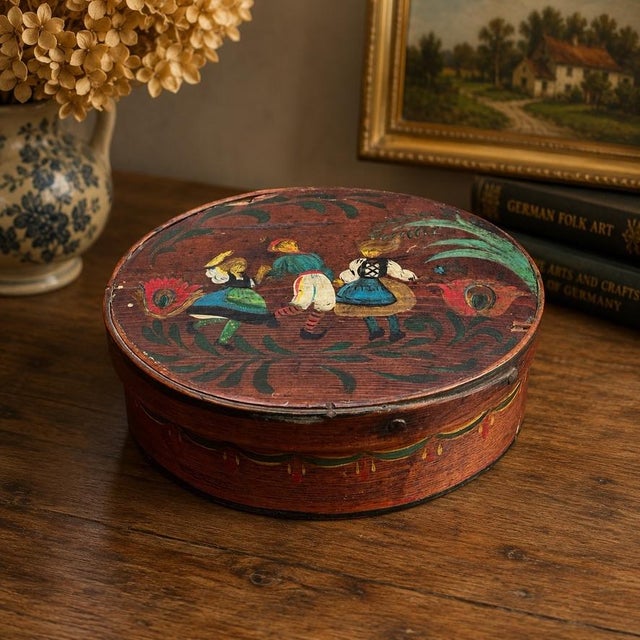 Wood Antique German Polychrome Painted Bentwood "Spanschachtel" or Ribbon Box C. Late 18th Century For Sale - Image 7 of 9