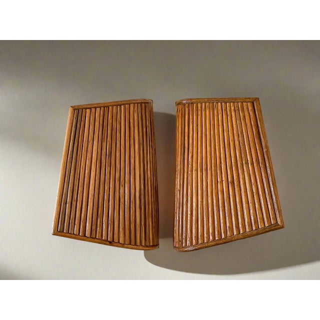 Mid-Century Modern 1990s Pencil Reed Rattan Wall Sconce Lamp For Sale - Image 3 of 5