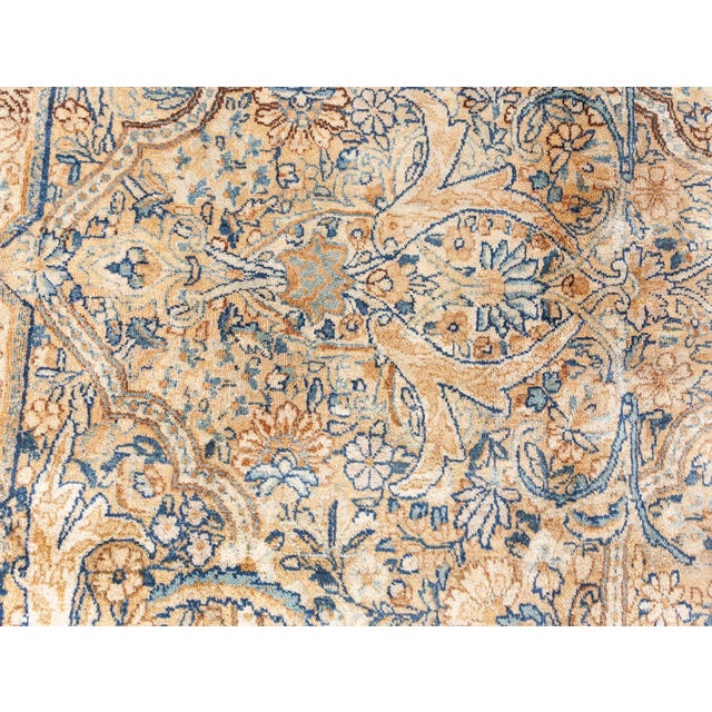 1920s Authentic Persian Kirman Yellow, Green, Blue Handmade Wool Rug For Sale - Image 5 of 10