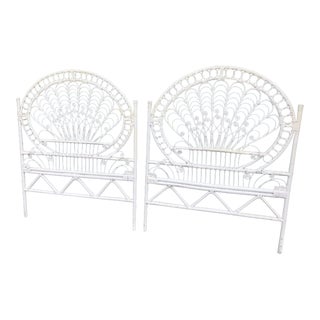 Boho Chic White Peacock Scroll Twin Headboards - a Pair For Sale