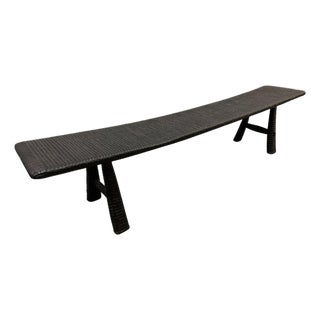 Andrianna Shamaris Impressive Hand Carved Espresso Stained Teak Wood Bench For Sale