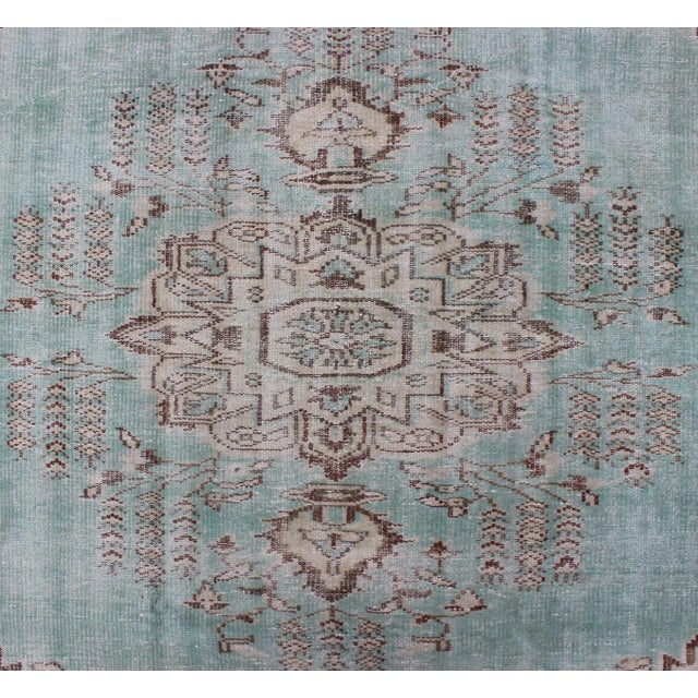 Vintage Oushak Rug With Aqua Color Background and Brown Highlights For Sale - Image 4 of 8