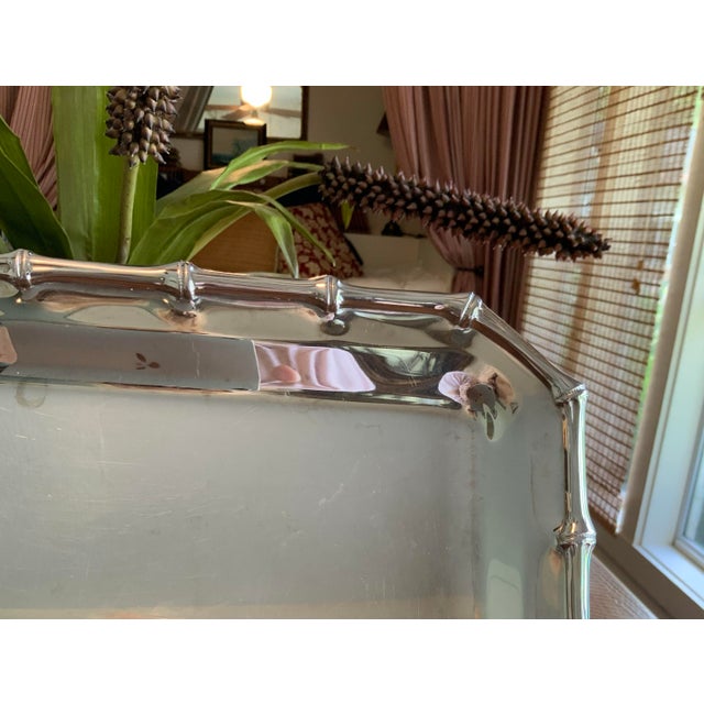 Silver 1970's Farberware Bamboo Stainless Steel Tray. Vintage Barware for Palm Beach Regency, Grandmillennial & Bar Cart Decor - See Pics! For Sale - Image 8 of 10