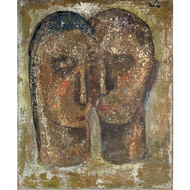 1960s Mid Century Female /male Head Abstract Painting For Sale - Image 10 of 10
