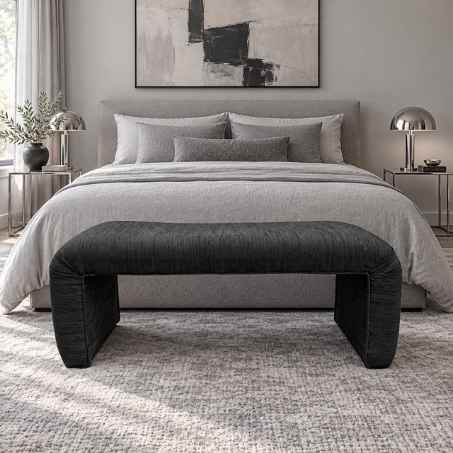Vintage Sculptural Black Upholstered Waterfall Bench For Sale - Image 10 of 10
