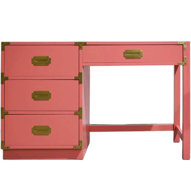 1970s Campaign Desk by Bernhardt in Pink - Newly Painted For Sale - Image 13 of 13