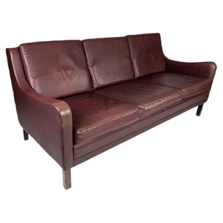 3-Seat Sofa with Red Brown Leather from Stouby Furniture, 1960s For Sale