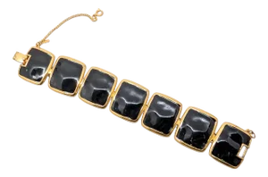 Vintage Signed Monet Goldtone & Black Enamel Contempora Link Bracelet, 1972