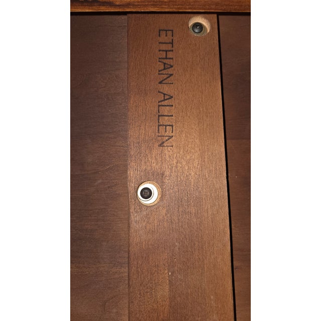 1980s Ethan Allen Solid Cherry Wood Pedestal Extension Dining Table With Glass Top For Sale - Image 12 of 15