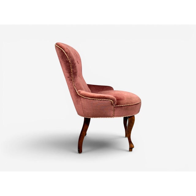 Pink Swedish Modern, Traditional Slipper Chairs, Pink Velvet, Wood, Sweden, 1950s For Sale - Image 8 of 15