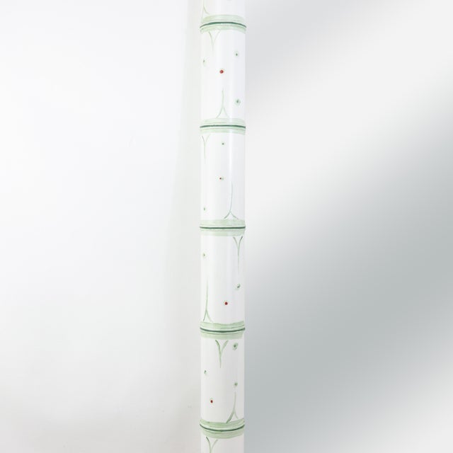 Vintage French Faux Bamboo Wall Mirror Hand-Painted Light Green and White Wooden Frame For Sale In New York - Image 6 of 9
