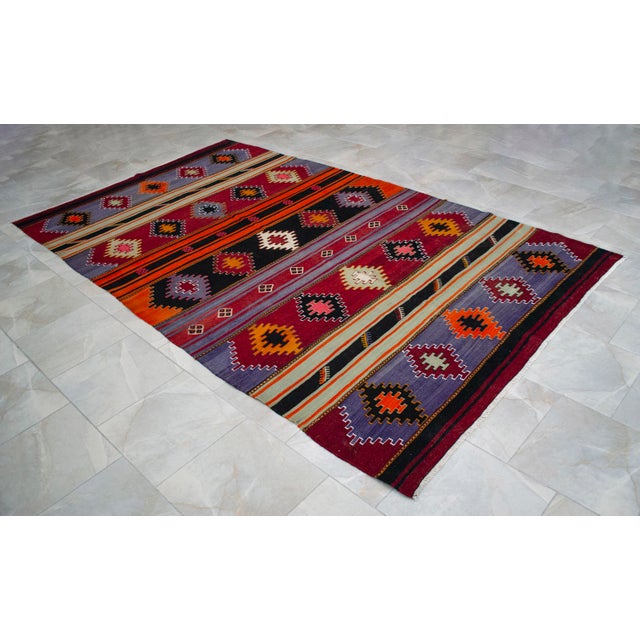 1960s Vintage Hand-Woven Wool Turkish Rug Majestic Living Room Decor - 6′1″ X 10′3″ For Sale - Image 4 of 13