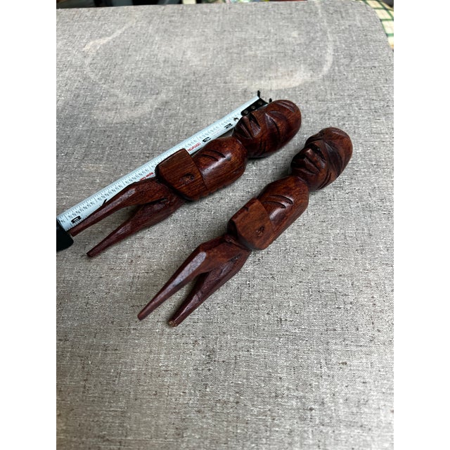 Figurative 1970s Pair of Wooden Hand Carved African Figurative Sculptures For Sale - Image 3 of 6