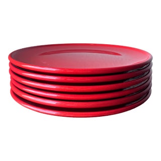 Late 20th Century Waechtersbach Fun Factory Freestyle Red-Cherry Coupe Dinner Plates, Made in Spain - Set of 6 For Sale