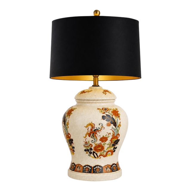 Large Vintage Chinoiserie Crackle Glaze Ginger Jar Table Lamp For Sale