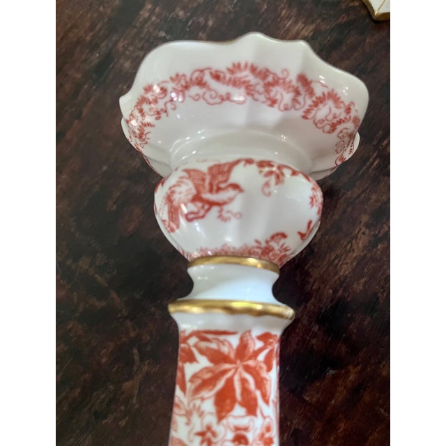 1981 Royal Crown Derby "Red Aves" Fine Bone China Candlesticks - A Pair For Sale - Image 9 of 18