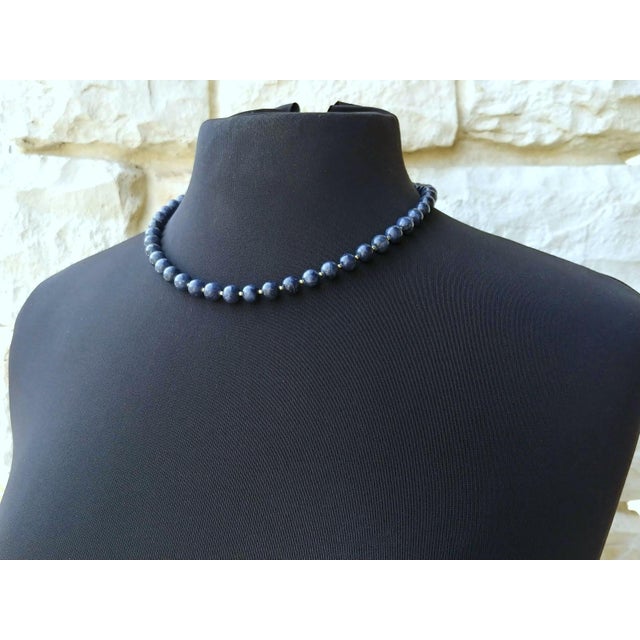 Burmese Blue Sapphire Beaded Necklace With 14k Gold Clasp For Sale - Image 4 of 9