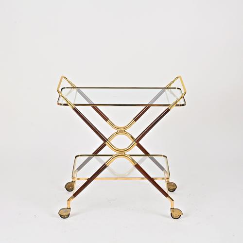 Mid-Century Modern Bar Cart in Brass and Wood by Cesare Lacca, Italy, 1950s For Sale - Image 12 of 14