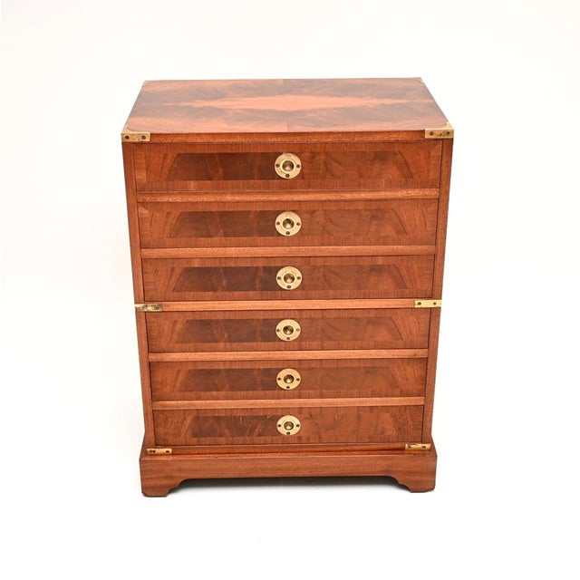 A finely constructed and very smart antique military campaign style chest of drawers. This was made in England, it dates...
