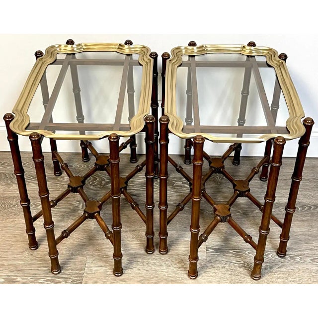 Campaign Mid 20th Century Brass & Mahogany Campaign Style Coffee Tables or End Tables - a Pair For Sale - Image 3 of 11