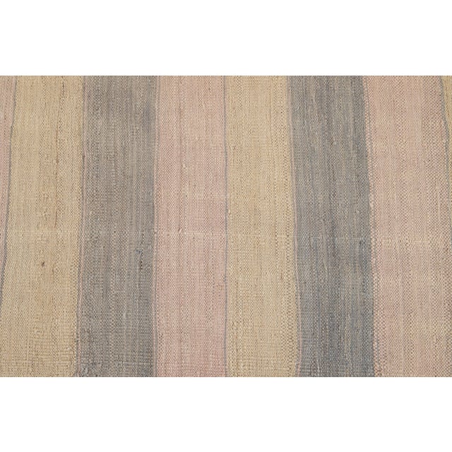 Pink Striped Modern Kilim Room Size Wool Rug For Sale - Image 8 of 11