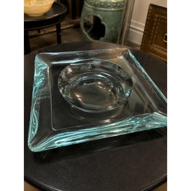 Vintage Fontana Arte Aquamarine Crystal Glass Vide Poche Square Catchall Tray Italy Mid-Century For Sale In Chicago - Image 6 of 10