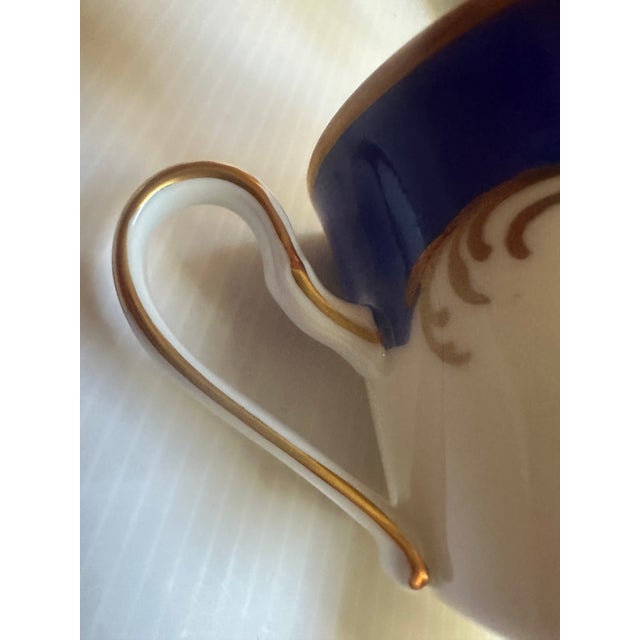 Vintage 1950's Kunst Hummendorf Kronack Bavaria Germany Porcelain Tea Set Trio Cobalt Blue Gold Tea Cup Saucer Dessert Plate For Sale - Image 9 of 18