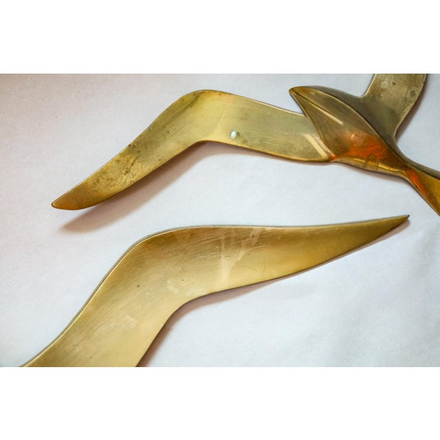 Gold 970s Mid-Century Modern Brass Flying Seagulls Wall Sculptures - Set of 3 For Sale - Image 8 of 12