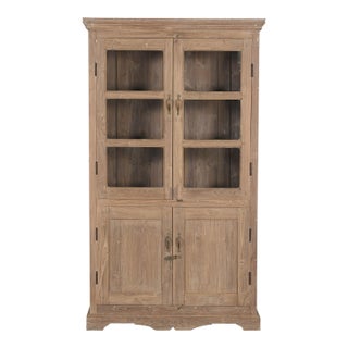 Antique Glass Armoire | Vintage Indian Cabinet | Carved Teak Wood Display Cabinet | Rustic Home Decor For Sale