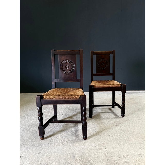 Wood French Provincial Carved Back Dining Chairs by Charles Dudouyt, 1940s, Set of 2 For Sale - Image 7 of 18