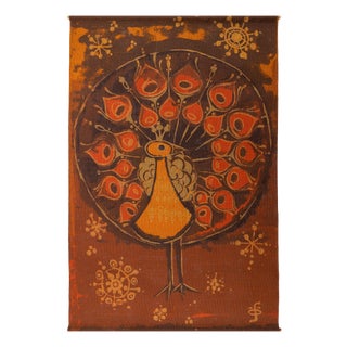 Vintage Danish Wall Hanging with Peacock by Hans Jürgen Schöbel for Södahl, 1960s For Sale