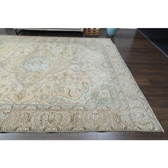 1970s Vintage Persian Handmade Wool Cotton Beige Area Rug For Sale - Image 9 of 11
