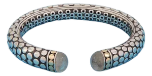 John Hardy Batu Dot Clear Stones Sterling Silver & 18k Gold Accent Cuff Bracelet