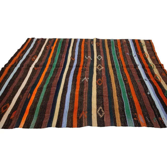 Stripoed Vintage Kilim Rug For Sale - Image 4 of 7