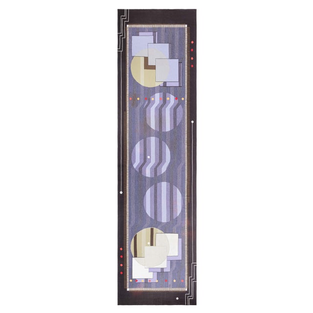 Modern Deco Flat Weave Wool Runner Inspired by Frank Lloyd Wright For Sale