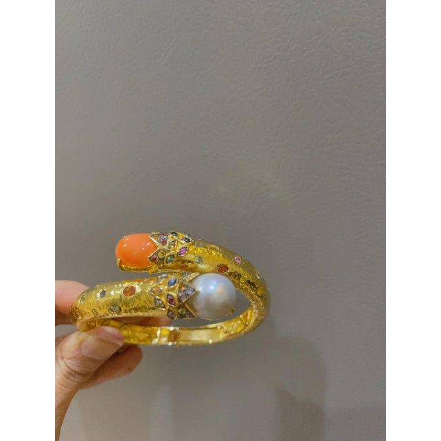 Bochic “Orient” Vintage Sapphire & South Sea Pearl Earrings & Bangle 18K & Silver For Sale - Image 9 of 11