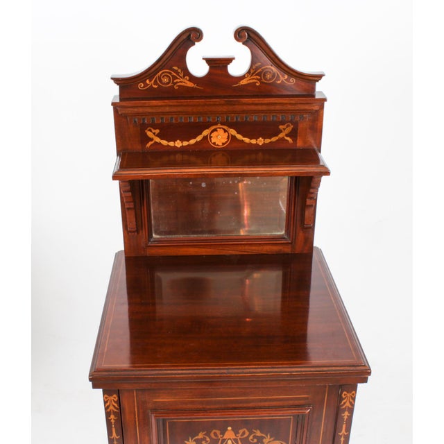 Antique Edwardian Mahogany Marquetry Bedside Chests, Set of 2 For Sale - Image 12 of 18