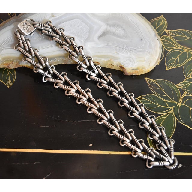 Mid 20th Century Artisan Hand Crafted Chunky Sterling Silver Chain Choker Necklace Mexico For Sale - Image 13 of 16