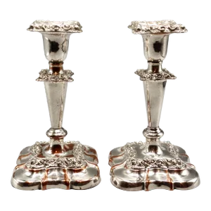 Antique English Old Sheffield Plate Silver Candle Holders, a Pair