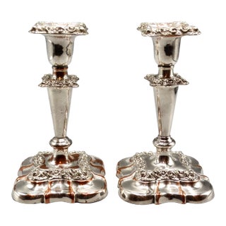 Old Sheffield Plate Silver Candle Holders, a Pair For Sale