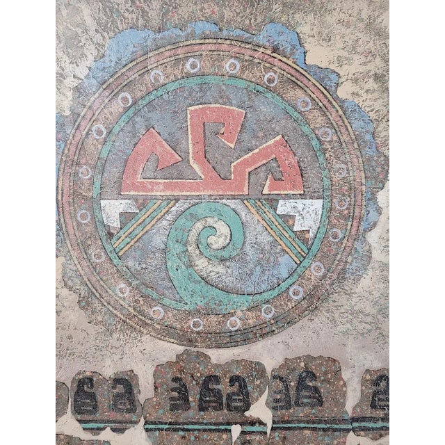 1980s Vintage Signed Simone Vanguard Studios Hand-Painted Aztec Design Round Disk Wall Hanging For Sale - Image 5 of 9