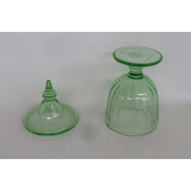 This gorgeous Green Lidded Dish / Cannister is made of depression glass. This piece features beautifully paneled glass all...
