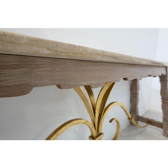 Large Wood and Travertine Console, 1940s For Sale - Image 4 of 10