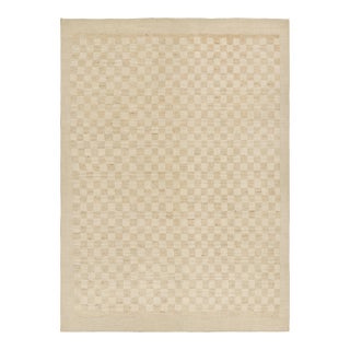 Rug & Kilim’s Contemporary Rug in Beige and Cream White Geometric Pattern - 10x14 For Sale