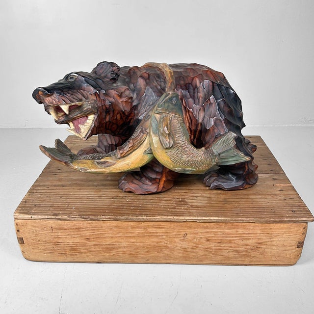 Japanese Hand-Carved Wooden Bear, 1950s For Sale - Image 9 of 18