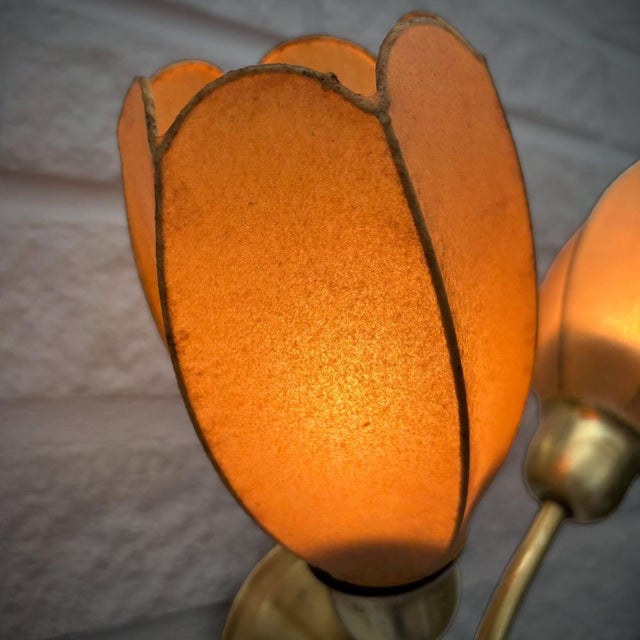 Metal Scandinavian Wall Lamp with Leaf Decoration in Brass with Cocoon Shades, Denmark, 1950s For Sale - Image 7 of 11