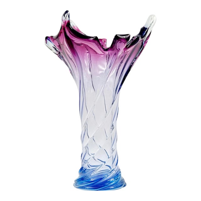 XL Large Mid-Century Twisted Murano Glass Vase Attributed to