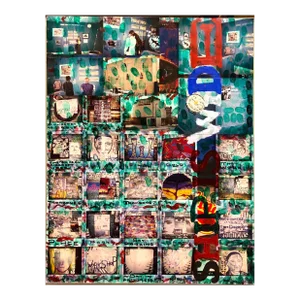 Tom Carapic, Mixed Media Outsider Visionary Art Polaroid Photo Collage Painting 2 sided