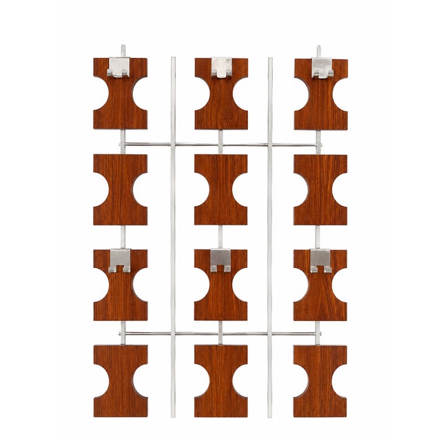 Mid-Century Modern Vintage Modular Wall-Mounted Coat Rack in Teak and Chrome, 1970s For Sale - Image 3 of 3